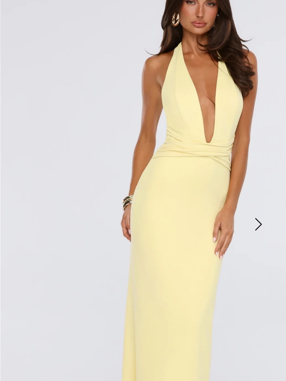 Hello Molly Lemon Yellow One-Shoulder Plunge Maxi Dress